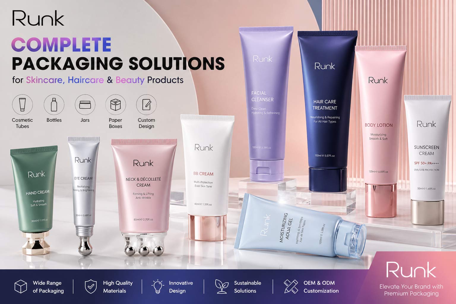 Runk cosmetic Packaging Solutions for Skincare, Haircare & Beauty Products