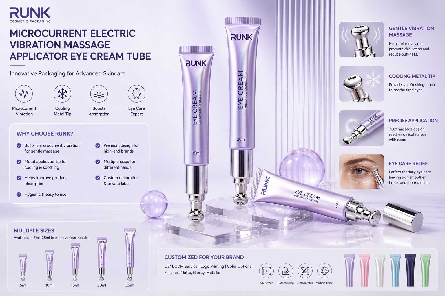 Why Choose Runk selling well Microcurrent Electric Vibration Massage Applicator Eye Cream Tube